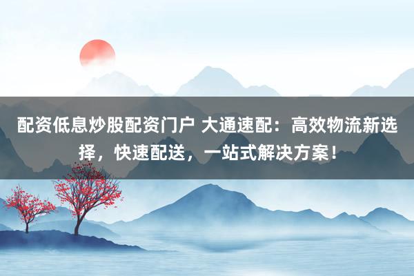 配资低息炒股配资门户 大通速配：高效物流新选择，快速配送，一站式解决方案！