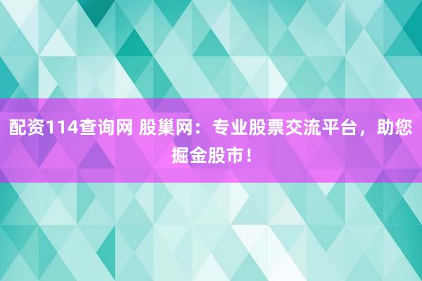 配资114查询网 股巢网：专业股票交流平台，助您掘金股市！