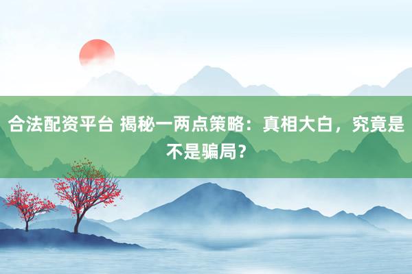 合法配资平台 揭秘一两点策略：真相大白，究竟是不是骗局？