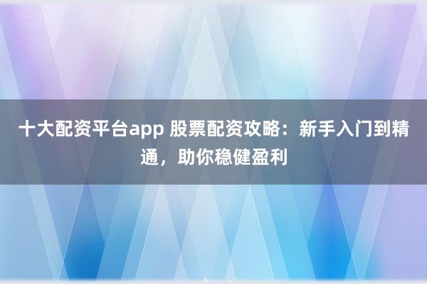 十大配资平台app 股票配资攻略：新手入门到精通，助你稳健盈利