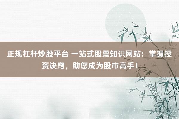 正规杠杆炒股平台 一站式股票知识网站：掌握投资诀窍，助您成为股市高手！