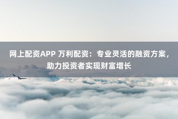网上配资APP 万利配资：专业灵活的融资方案，助力投资者实现财富增长
