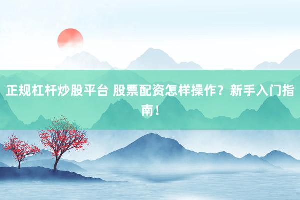 正规杠杆炒股平台 股票配资怎样操作？新手入门指南！