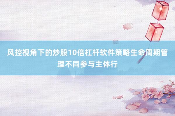 风控视角下的炒股10倍杠杆软件策略生命周期管理不同参与主体行
