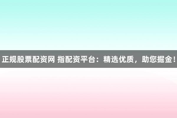 正规股票配资网 指配资平台：精选优质，助您掘金！