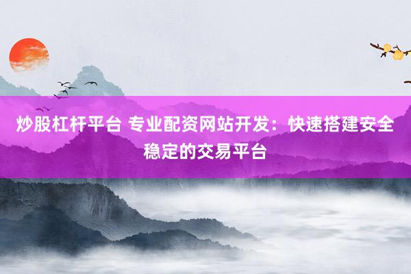 炒股杠杆平台 专业配资网站开发：快速搭建安全稳定的交易平台