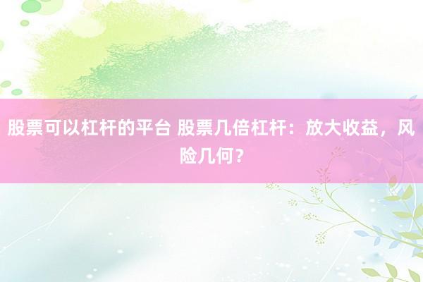 股票可以杠杆的平台 股票几倍杠杆：放大收益，风险几何？